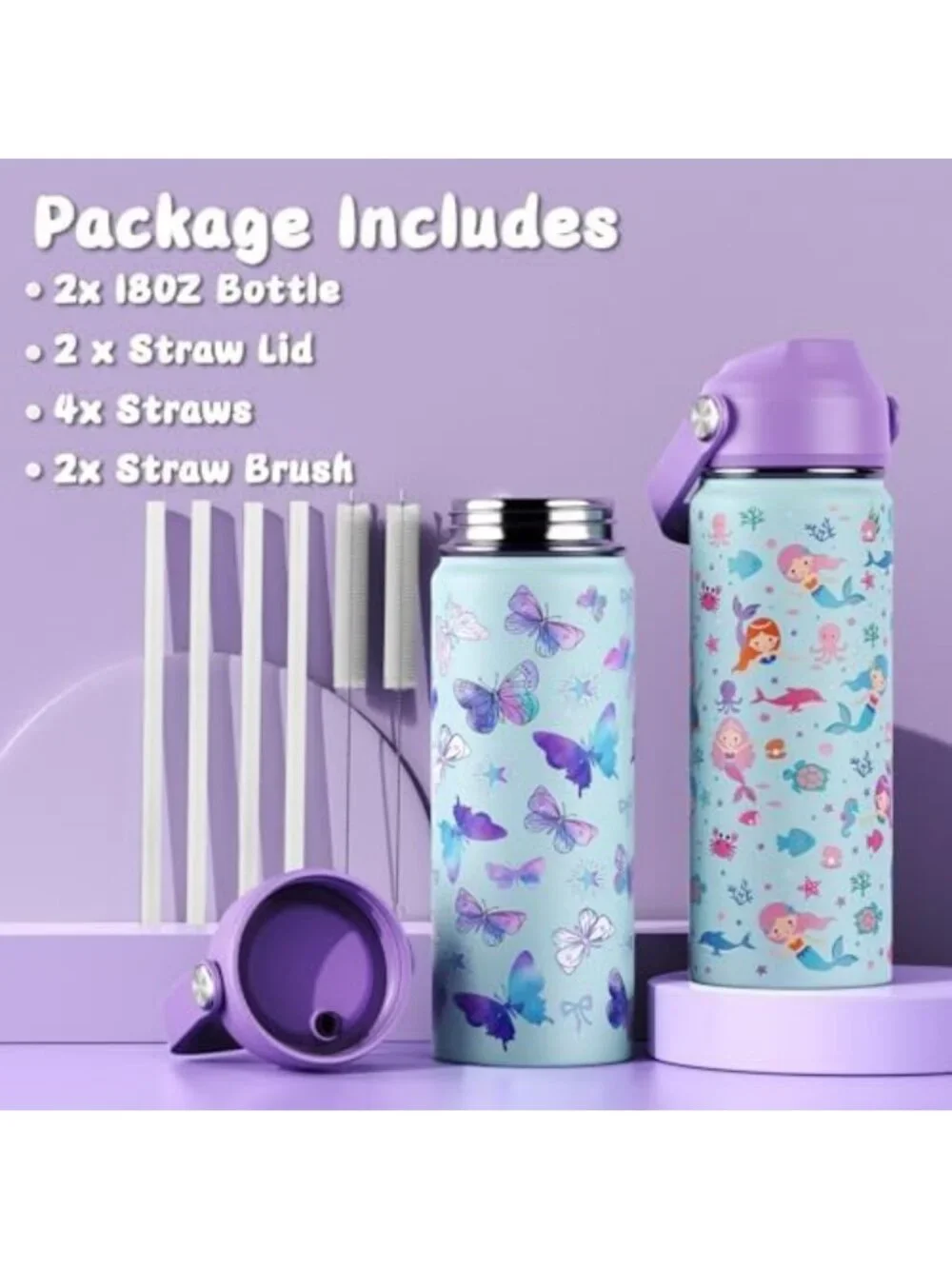 18oz Insulated Kids Water Bottle with Straw Lid - Durable Stainless Steel